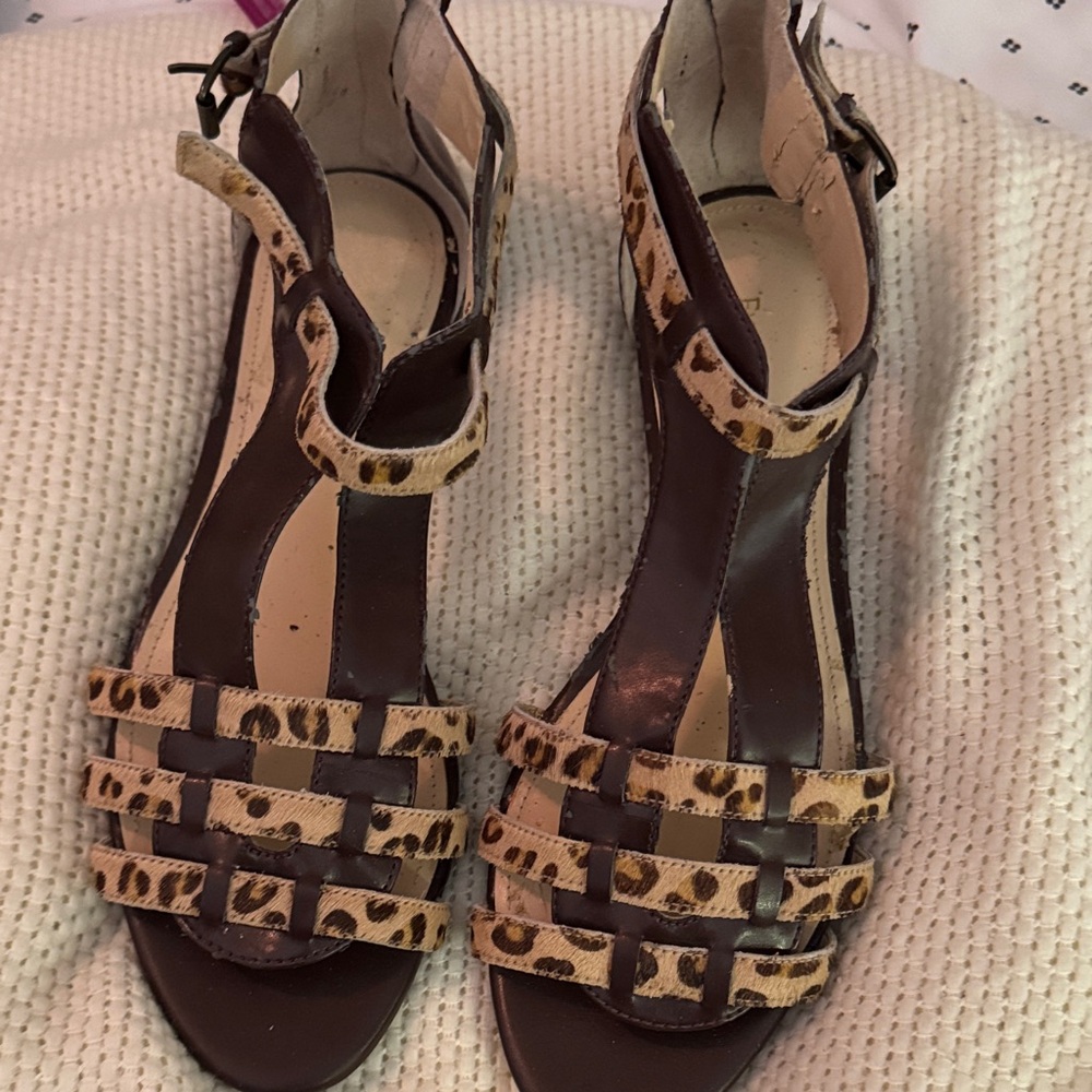 Leather gladiator Sandals with leopard print straps , Enzo Angiolini